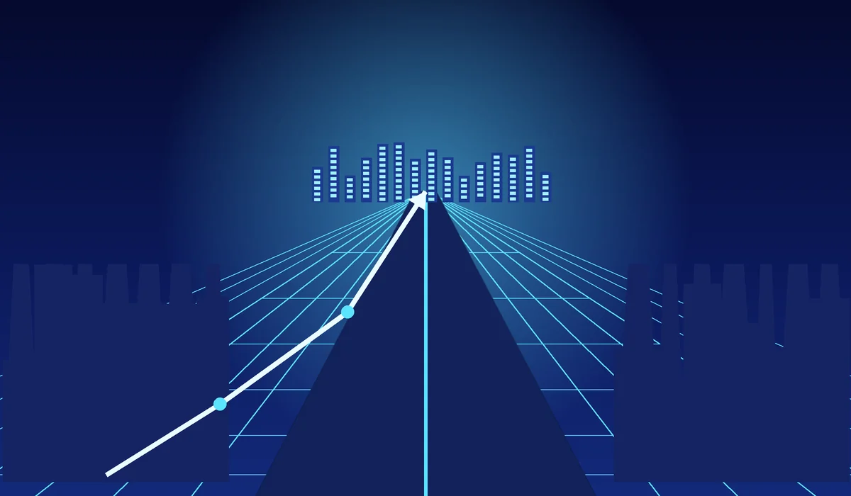 Illustrated futuristic highway leading toward a glowing skyline representing the future of Bangalore real estate
