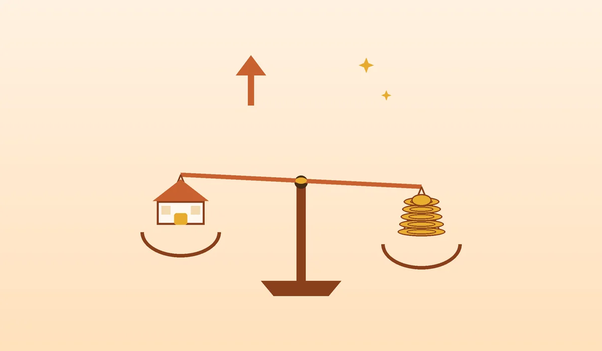 Illustrated balance scale weighing a house against rising coins to decide if buying in Bangalore is worth it
