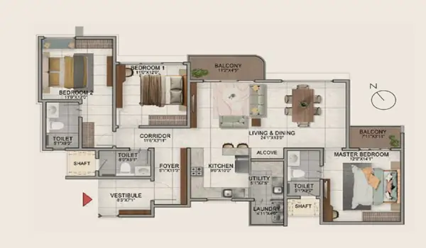 Nambiar District 25 3 BHK Floor Plan