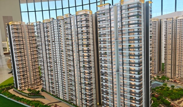 Detailed view of Nambiar District 25 Tower 12 and surrounding high-rise apartments highlighting the balcony architecture