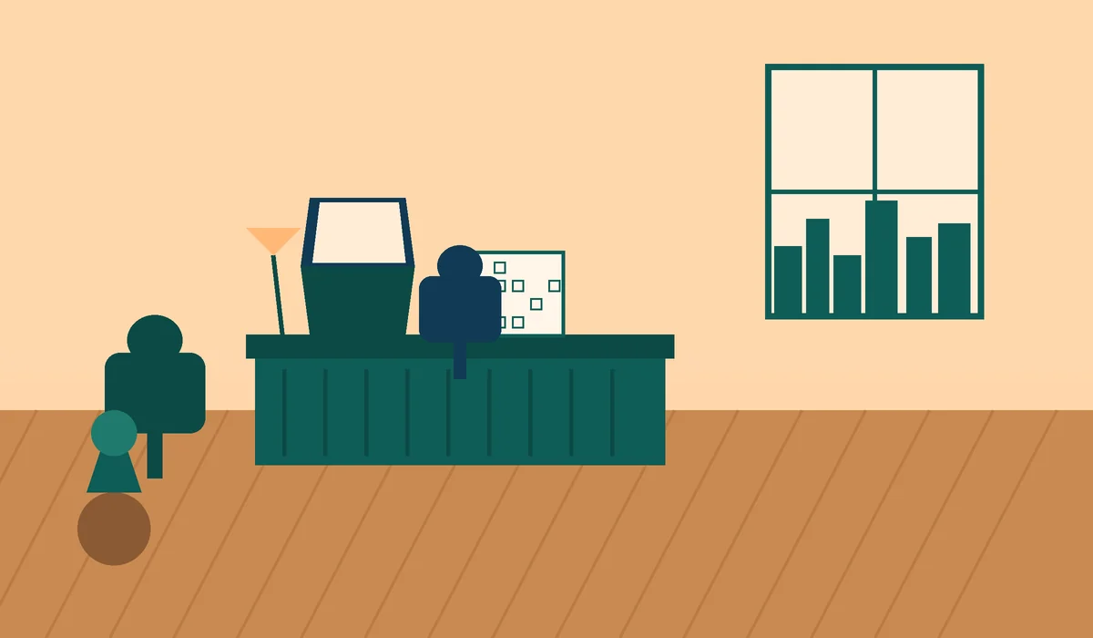 Illustration of the Nambiar District 25 project office with a sales desk and site map